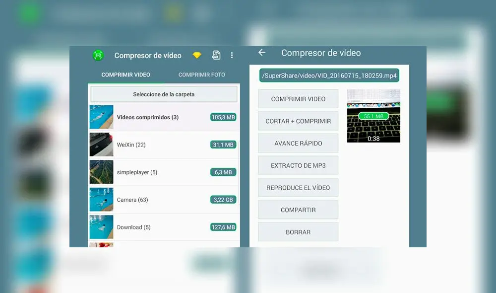 Compresor video es la app ideal para comprimir videos y luego enviarlos por WhatsApp.