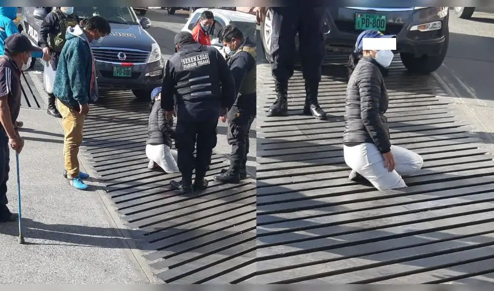 Arequipa. Mujer quedó atascada en los rieles de una alcantarilla al salir de feria itinerante. Foto difusión. Arequipa. Mujer quedó atascada en los rieles de una alcantarilla al salir de feria itinerante. Foto difusión.