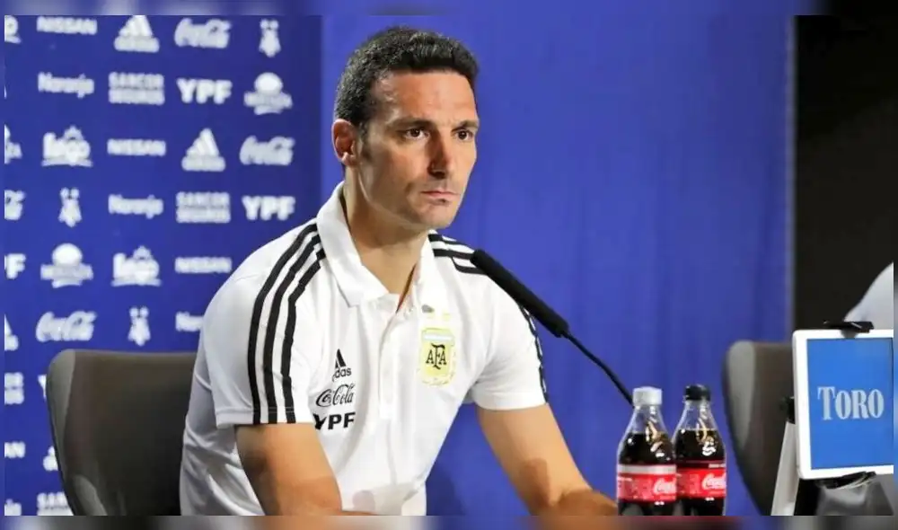 Lionel Scaloni en una de sus primeras conferencias de prensa en el predio de Ezeiza. Foto: Diario Marca