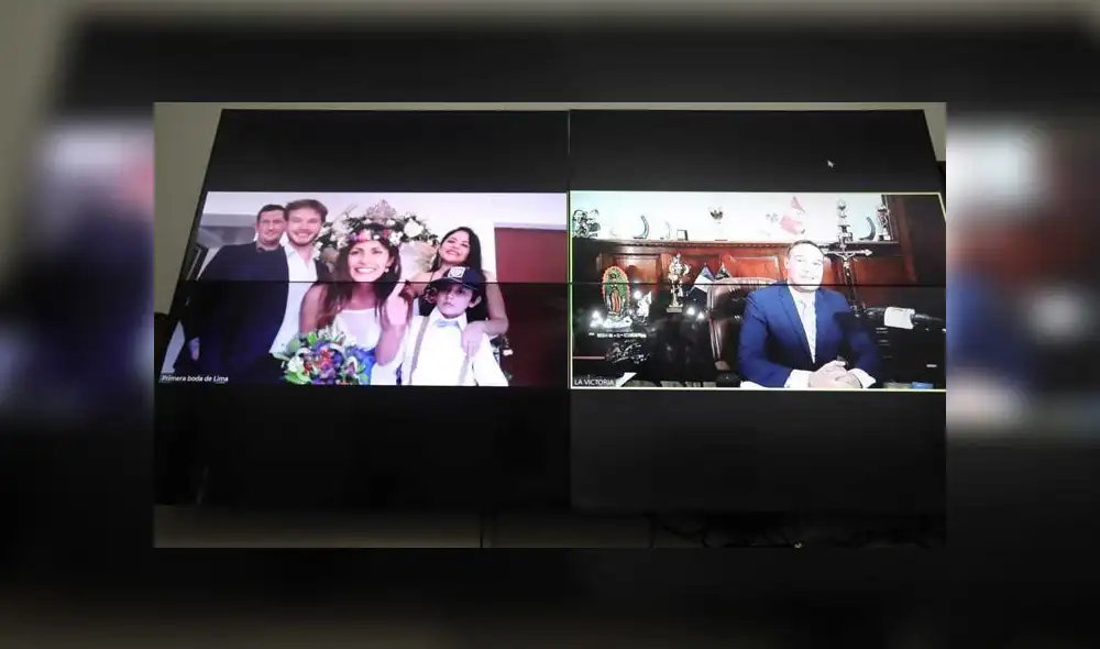 A través de una pantalla, el alcalde de La Victoria, George Forsyth, realiza el primer matrimonio civil virtual. Créditos: Jorge Cerdan /La República. A través de una pantalla, el alcalde de La Victoria, George Forsyth, realiza el primer matrimonio civil virtual. Créditos: Jorge Cerdan /La República.
