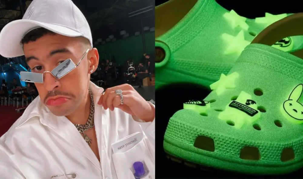Bad Bunny presentará su propia línea de crocs el próximo 29 de setiembre. | Foto: Composición Instagram de Bad Bunny / Twitter Latino Gang. Bad Bunny presentará su propia línea de crocs el próximo 29 de setiembre. | Foto: Composición Instagram de Bad Bunny / Twitter Latino Gang.