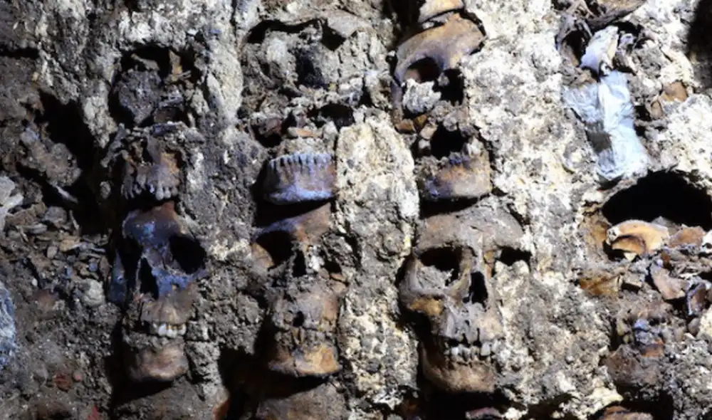 Anteriormente se identificaron otros 484 cráneos humanos en el lugar. Foto: INAH México Anteriormente se identificaron otros 484 cráneos humanos en el lugar. Foto: INAH México