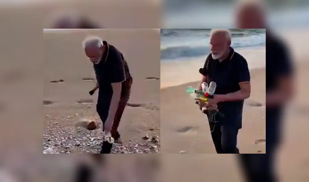 Primer ministro de India se vuelve viral por video donde limpia una playa. Foto: Twitter Primer ministro de India se vuelve viral por video donde limpia una playa. Foto: Twitter