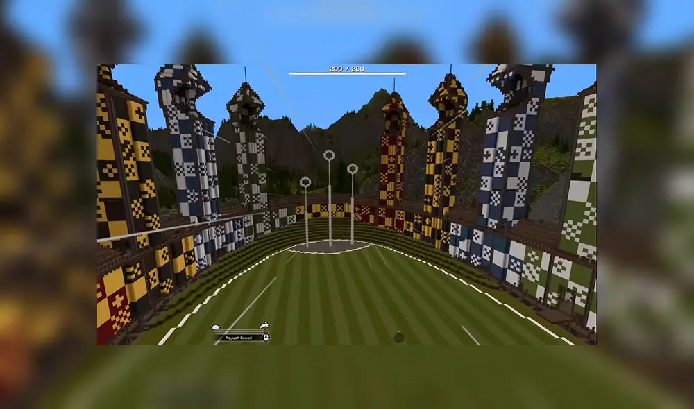 Así luce el campo de Quidditch dentro de Minecraft.