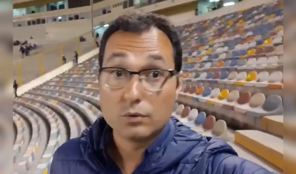 El periodista de Fox Sports Brasil resaltó la suciedad presente en los asientos del estadio. Foto: Twitter Ricardo Lay. El periodista de Fox Sports Brasil resaltó la suciedad presente en los asientos del estadio. Foto: Twitter Ricardo Lay.