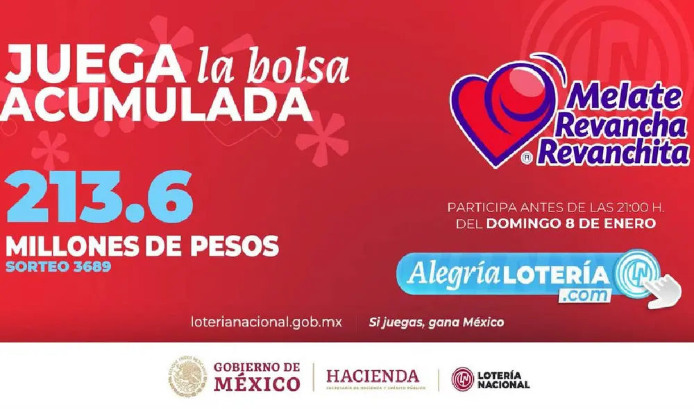 Sorteo Melate Nro. 3689 tiene una bolsa acumulada de 213, 600, 000 millones de pesos. Foto: Melate/ Lotería Nacional