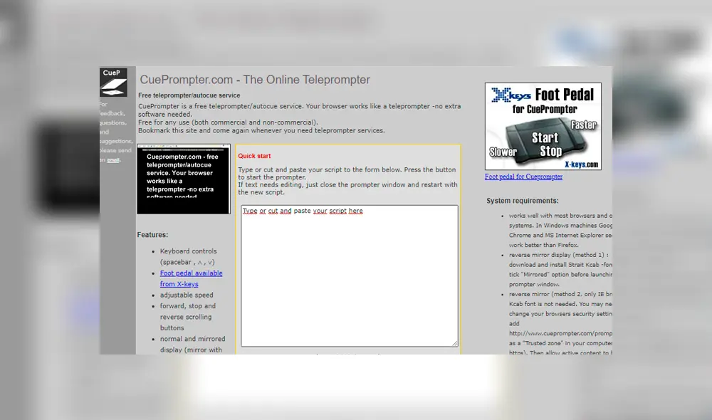 1. Entra a www.cueprompter.com y pega tu resumen. Foto: Captura.