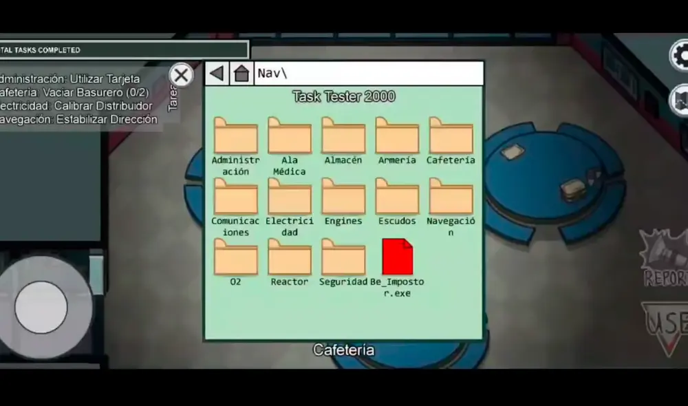 Ingresa a una partida en solitario, dirígete al ordenador principal y selecciona la carpeta roja para ser impostor por siempre en Among Us. Foto captura: YouTube Ingresa a una partida en solitario, dirígete al ordenador principal y selecciona la carpeta roja para ser impostor por siempre en Among Us. Foto captura: YouTube
