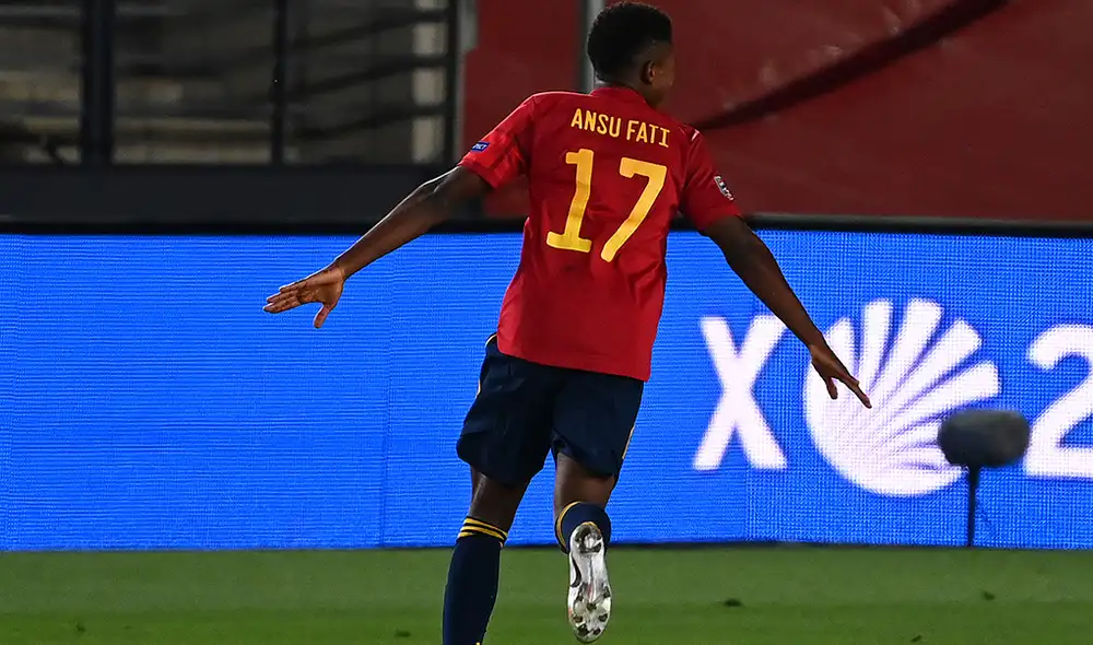 Ansu Fati se convirtió en el jugador más joven en anotar un gol en la selección española. Foto: AFP