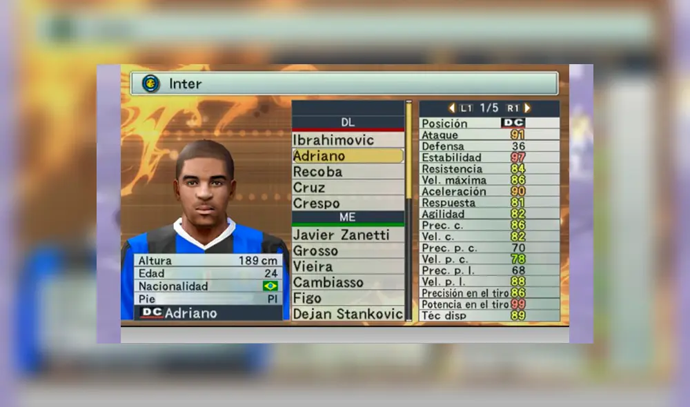 La habilidad de Adriano en PES 6 era de temer.