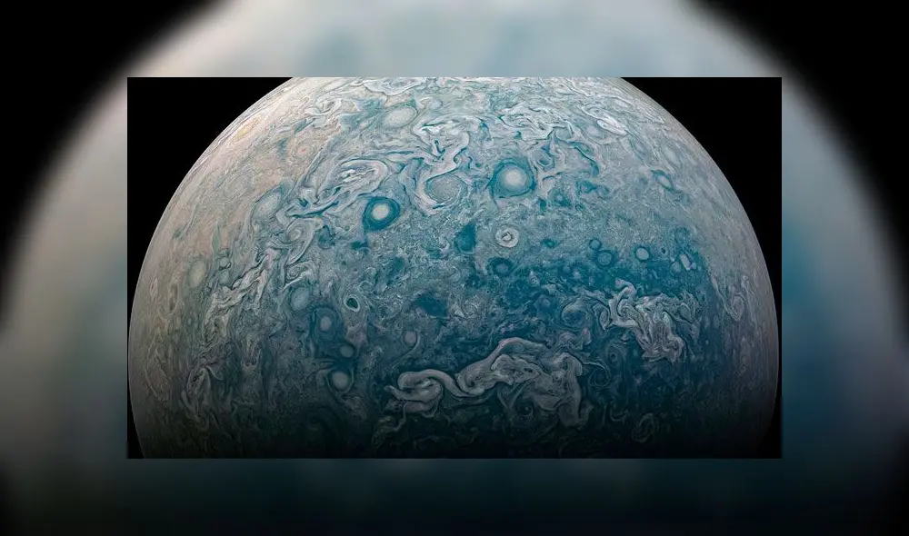 Imagen de Júpiter obtenida de los datos de la sonda Juno de la NASA. Imagen de Júpiter obtenida de los datos de la sonda Juno de la NASA.