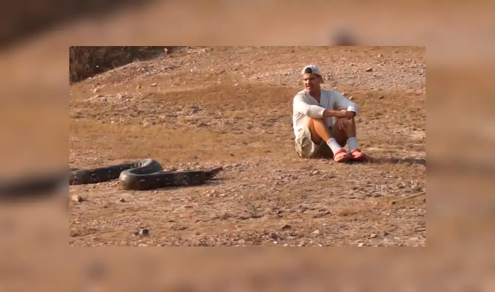 YouTube:Joven se arriesga y molesta a gigantesca serpiente cuando ocurre lo menos pensado
