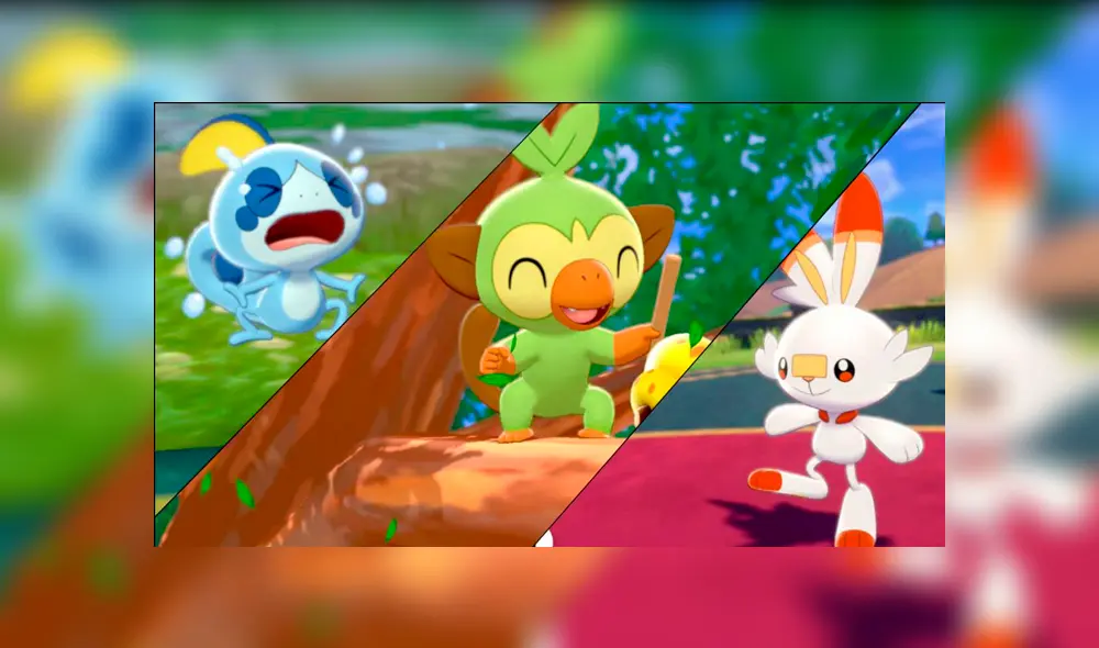 La región de Galar y sus tres iniciales: Sobble (izquierda), Grookey (centro) y Scorbunny (derecha).