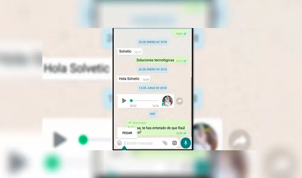 2. Pega el texto en la conversación de WhatsApp. Foto: Captura / YouTube.