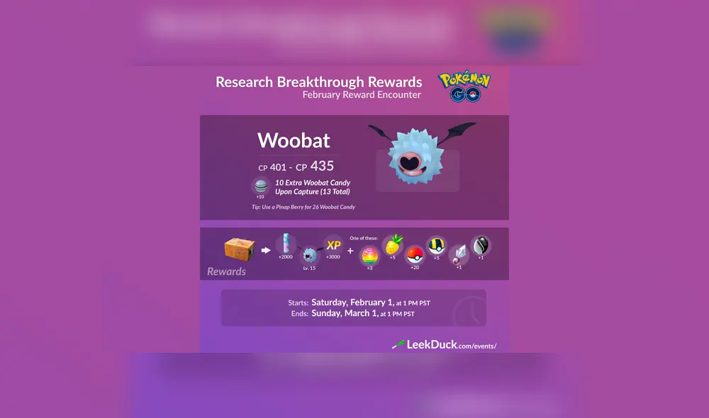 Woobat aparece en la caja de recompensa semanal de Pokémon GO.