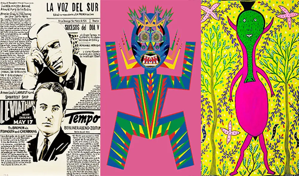 dibujo. Obra de Fernando Bryce: Basadre. Pintura. Trabajo de Lastenia Cayo, El dueño de amasisa obra. Personaje en cuarentena, de Hebert Rodríguez. dibujo. Obra de Fernando Bryce: Basadre. Pintura. Trabajo de Lastenia Cayo, El dueño de amasisa obra. Personaje en cuarentena, de Hebert Rodríguez.