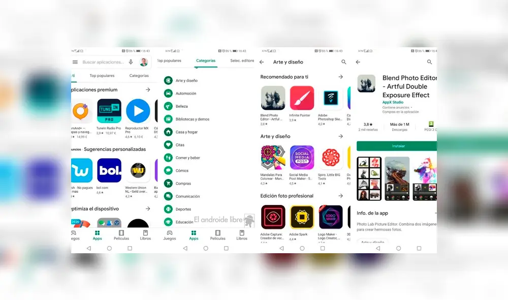 Busca apps por categorías y más, descubre más consejos en la nota. Imagen: El Androide Libre.