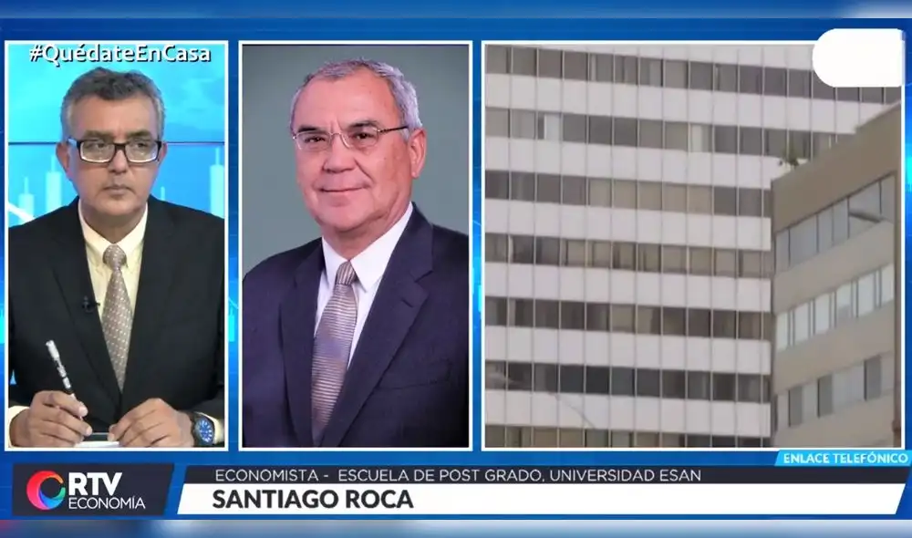Santiago Roca en el programa RTV Economía, conducido por el periodista Rumi Cevallos. Foto: Captura.