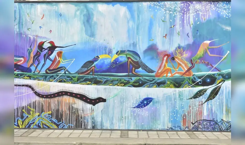 Rember Yahuarcani pinta mural que recrea mundo amazónico en San Isidro Rember Yahuarcani pinta mural que recrea mundo amazónico en San Isidro