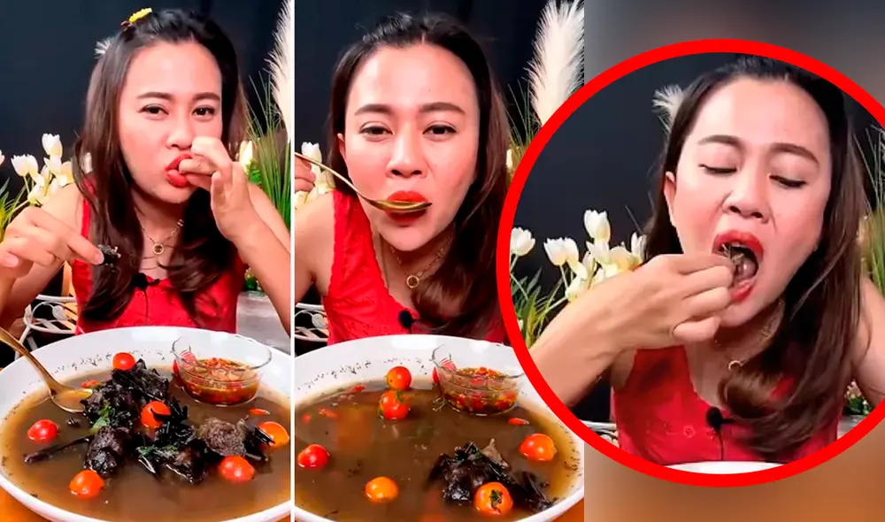 Phonchanok Srisunaklua publicó un video comiendo un murciélago. Foto: composición LR/Gin Zap Bep Nua Nua/YouTube