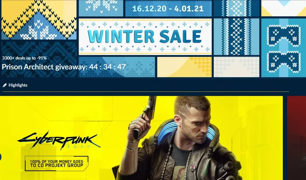 Los creadores de Cyberpunk 2077 ya abrieron las ofertas navideñas en su tienda de juegos para PC y también están dando uno de regalo. Foto: GOG