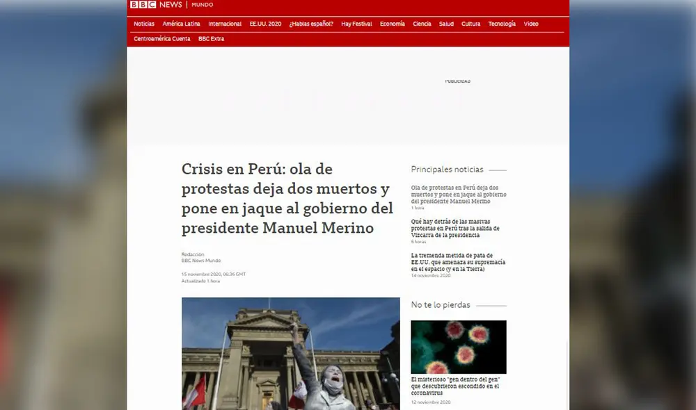 La BBC da cuenta de la crisis política en Perú. Foto: Captura de BBC La BBC da cuenta de la crisis política en Perú. Foto: Captura de BBC