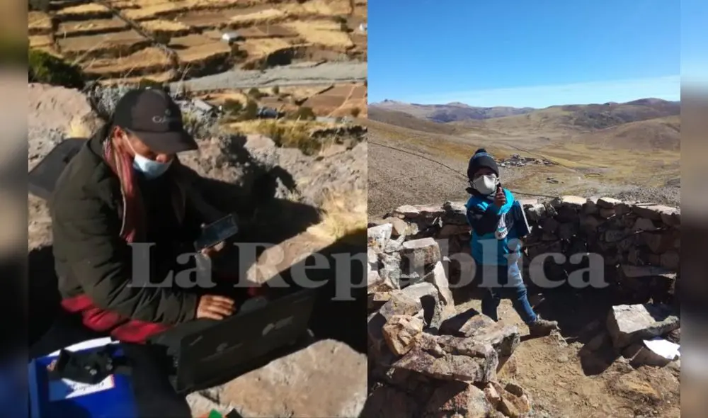 Moquegua. El docente Percy Bautista y el estudiante Keny Cruz dejan de lado las heladas y el viento por la educación.