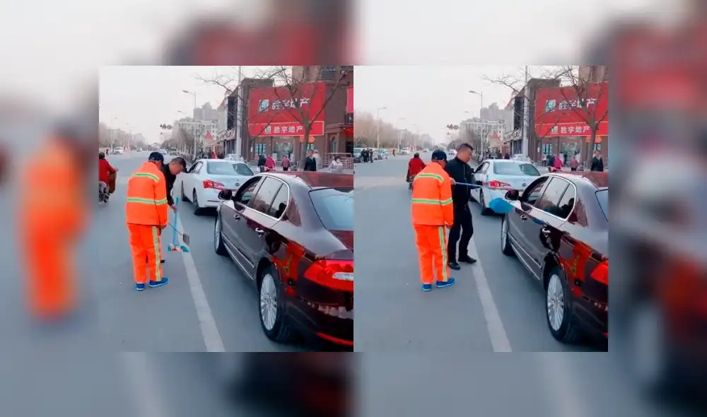 Facebook: La épica lección que este hombre y un obrero de limpieza le dieron a un mal conductor [VIDEO]