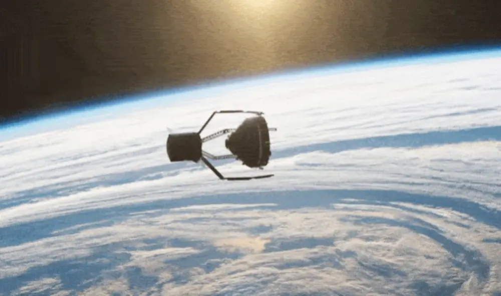 Este es el robot de cuatro brazos de ClearSpace-1 capturando un escombro espacial del 2013. Foto: ClearSpace SA