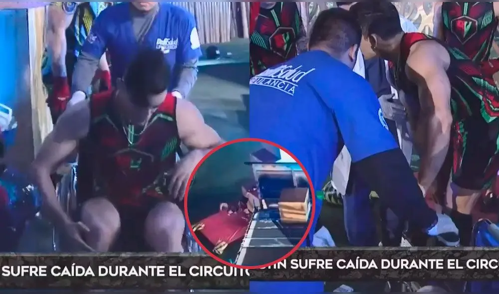El combatiente se quedó colgado de una de sus piernas durante un circuito extremo El combatiente se quedó colgado de una de sus piernas durante un circuito extremo