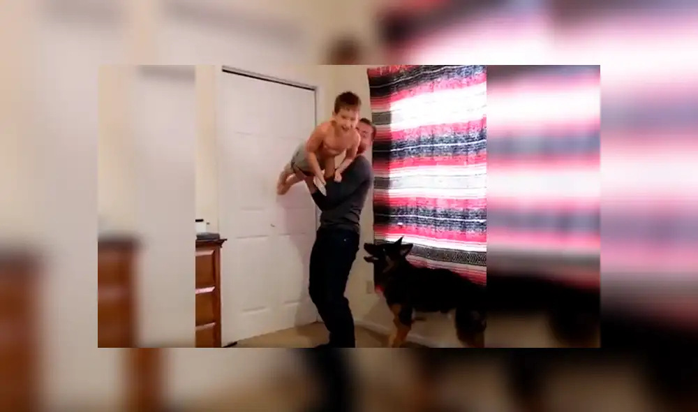 En Facebook, un perro quería unirse a la diversión de su dueño con su menor hijo para que lo carguen.