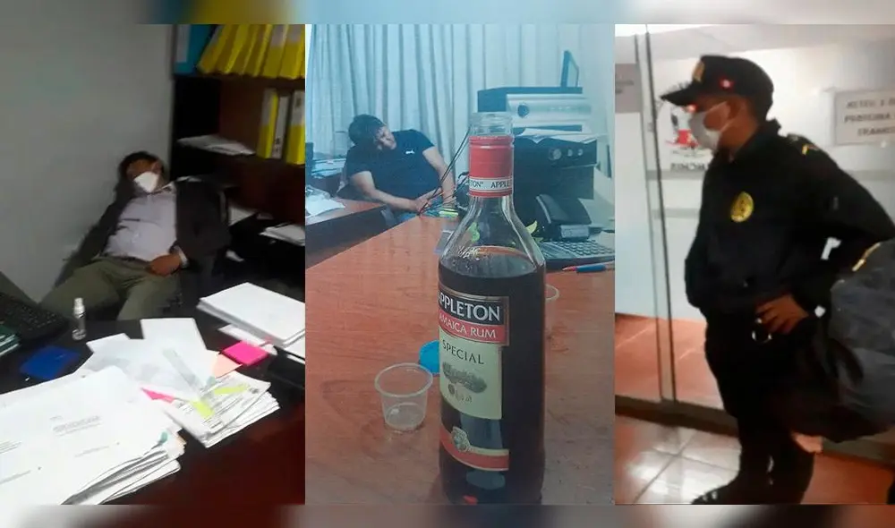 Las Policía encontró botellas de licor y a funcionarios durmiendo en oficinas. Foto: Captura video.