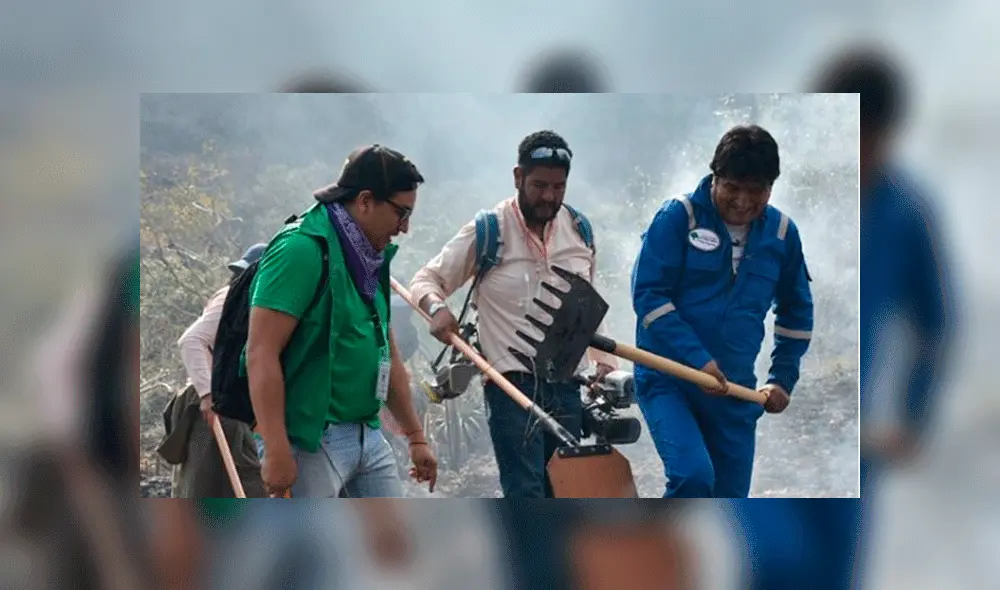Evo Morales en los trabajos de extinción. Foto: Captura/@evomoralesayma Evo Morales en los trabajos de extinción. Foto: Captura/@evomoralesayma