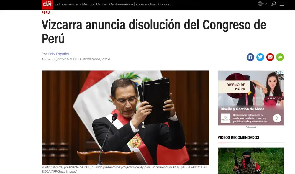 Así informa la prensa internacional sobre cierre del Congreso. Foto: Captura de pantalla Así informa la prensa internacional sobre cierre del Congreso. Foto: Captura de pantalla