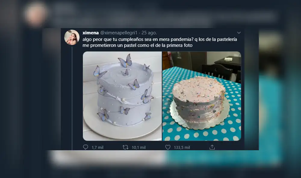 La joven terminó recibiendo un pastel completamente diferente al que vio por Internet. Foto: Twitter