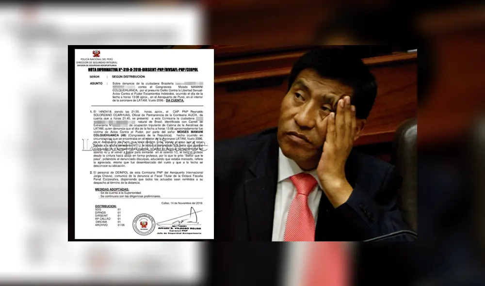 Aeromoza brasileña denunció ante la PNP que Mamani le tocó el trasero