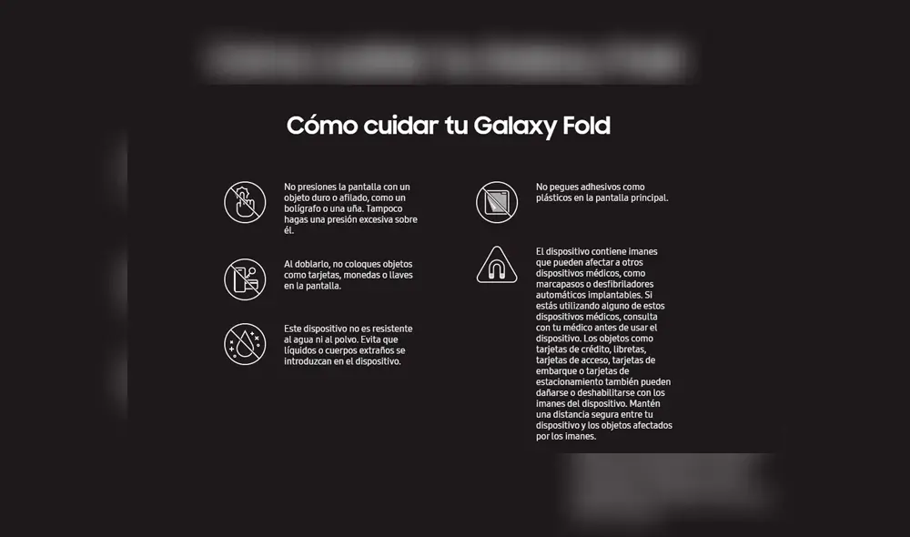 Samsung Galaxy Fold Advertencias de uso