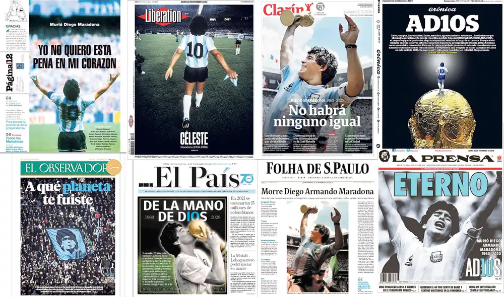 Diego Maradona fue despedido por los medios escritos argentinos y del resto del planeta entre sorpresa, tristeza, y mucho dolor. Foto: composición