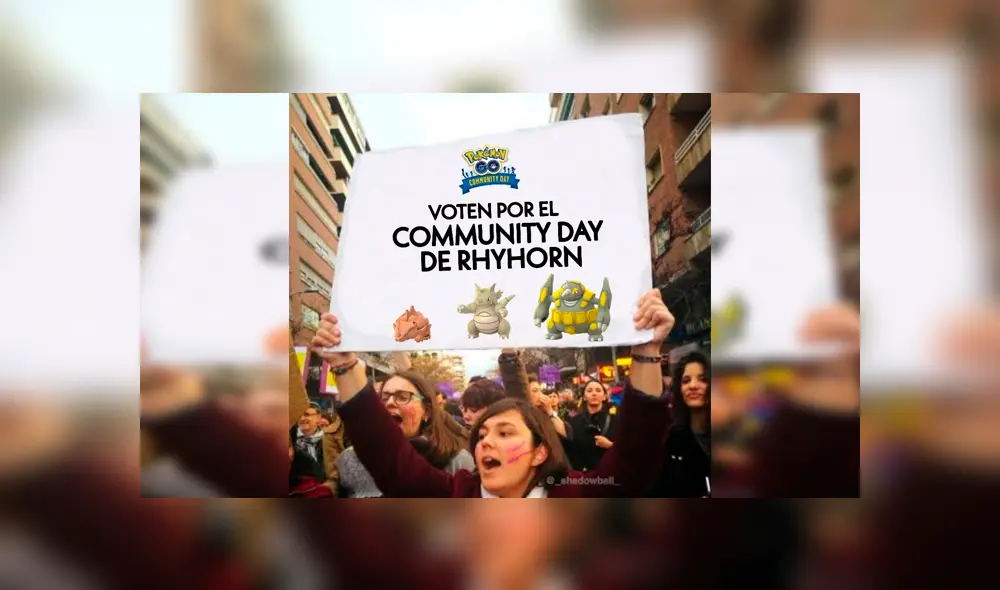 Fans crean meme para que Rhyhon gane las elecciones al Community Day de Pokémon GO.