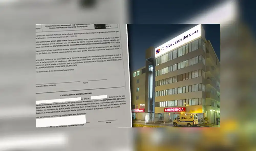 Clínica Jesús del Norte hace firmar exoneración de responsabilidad a familias de pacientes COVID-19 | Créditos: La República