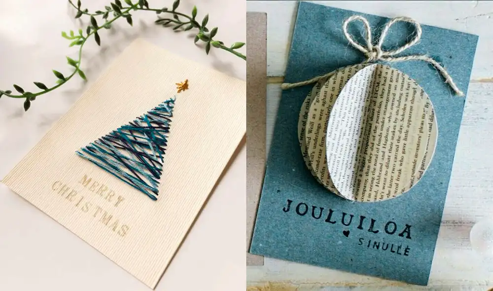 Puedes elaborar tarjetas navideñas originales con lana, papel y otros materiales. Foto: composición / Pinterest Puedes elaborar tarjetas navideñas originales con lana, papel y otros materiales. Foto: composición / Pinterest