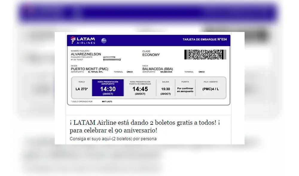 Latam aclara que es falsa la supuesta promoción que regala boletos en Facebook
