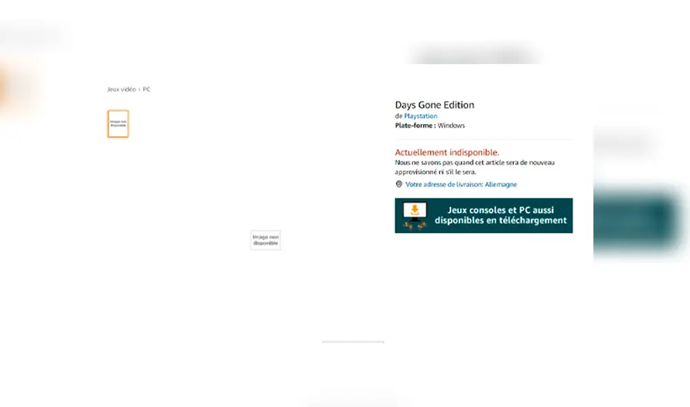 Days Gone, exclusivo de PS4, fue listado como juego de PC en Amazon Francia.