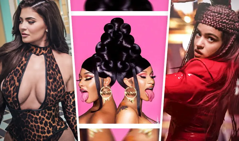 Rosalía y Kylie Jenner en nuevo videoclip de Cardy B.  Foto: composición / captura de YouTube