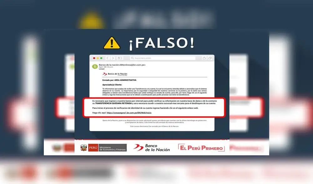 Banco de la Nación alerta a sus usuarios sobre correo electrónico falso / Crédito: Banco de la Nación