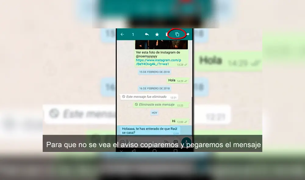 1. En vez de reenviar copia el texto de WhatsApp. Foto: Captura / YouTube.