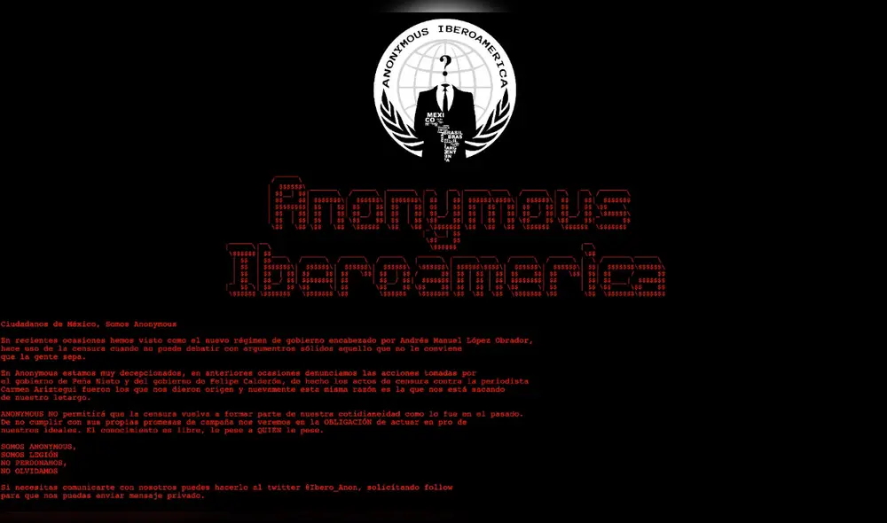 Durante 30 minutos, la página web del Consejo Nacional para Prevenir la Discriminación (Conapred) estuvo en manos de este grupo de hackers. Foto: Anonymous Iberoamérica / Twitter.