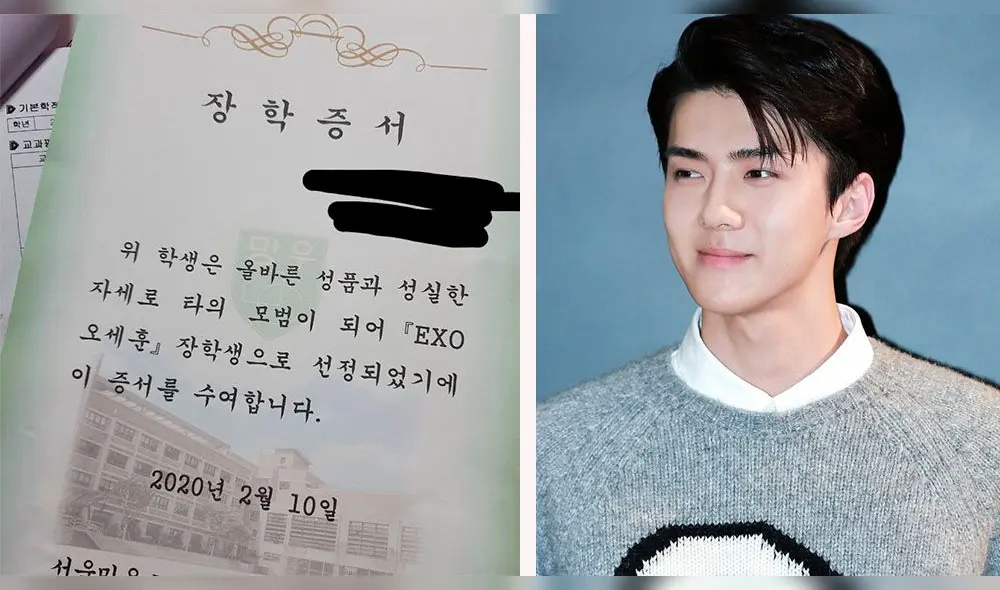 Certificado de beca Oh Sehun entregado a los niños con mejor desempeño.