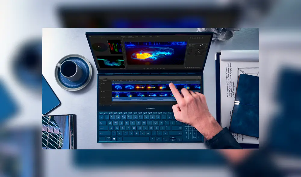 La nueva portatil posee Screenpad 2.0, una pantalla secundaria táctil que se integra a la perfección con la principal. Foto: Asus