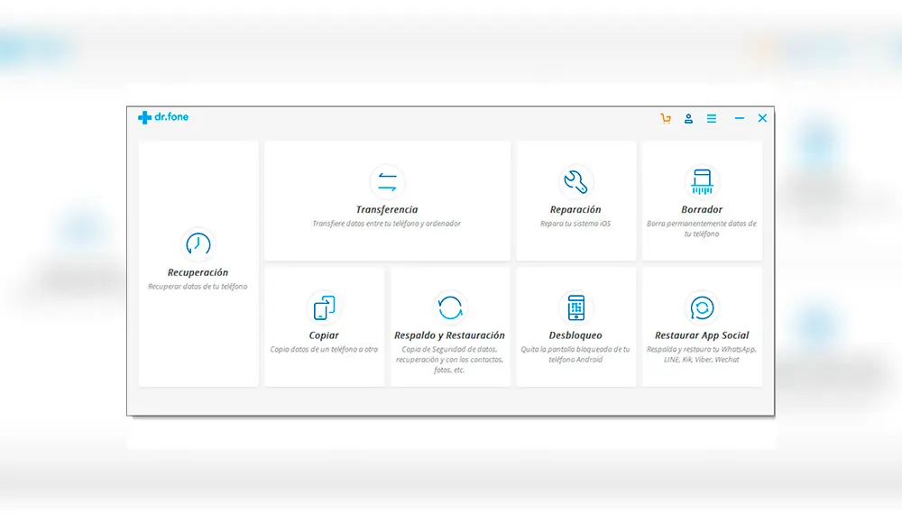 Aplicación Dr. Fone para Windows y Mac.